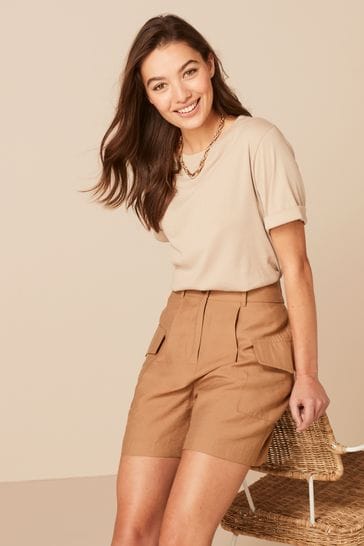 Sand Brown Tailored Utility Detail Shorts