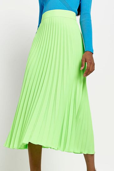 Green pleated skirt river island store