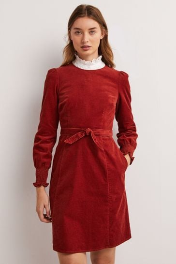 Boden Red Smocked Cuff Corduroy Dress