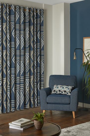 Blue geometric curtains deals