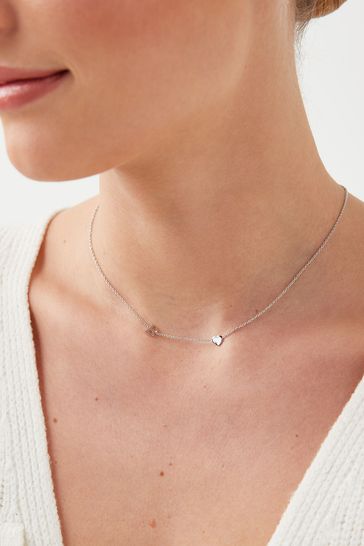 Sterling Silver Asymmetric Initial Heart Necklace