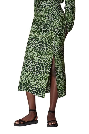 Whistles Green Fluro Animal Ruched Skirt