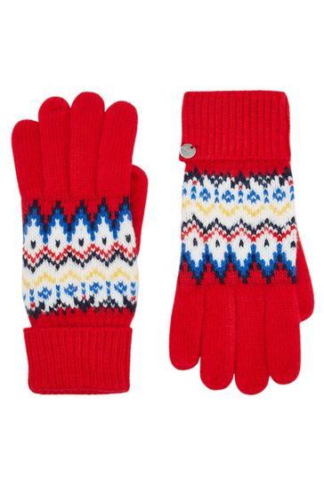 Joules Red Shetland Fairisle Gloves