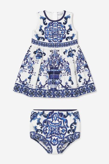 Baby Girls Majolica Dress With Bloomers in Blue