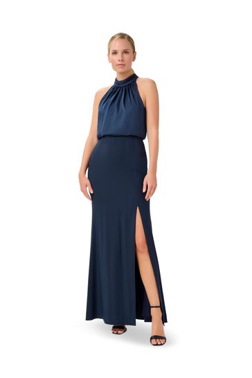 Adrianna Papell Blue Satin Crepe Gown