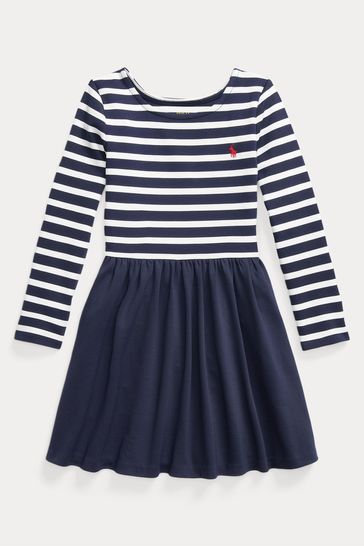 Polo Ralph Lauren Navy Blue Stripe Logo Ponte Dress