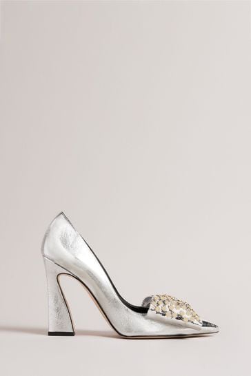 Ted Baker Silver Leyanni Studded Bow Court Shoes
