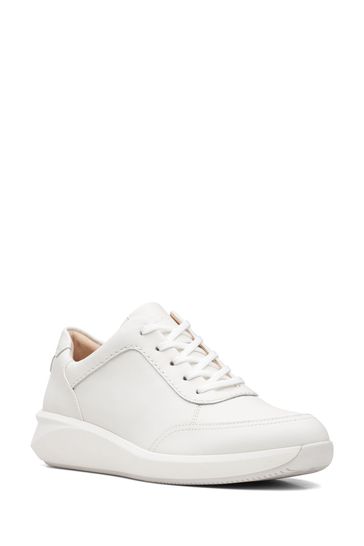 Clarks White Leather Un Rio Mix Shoes