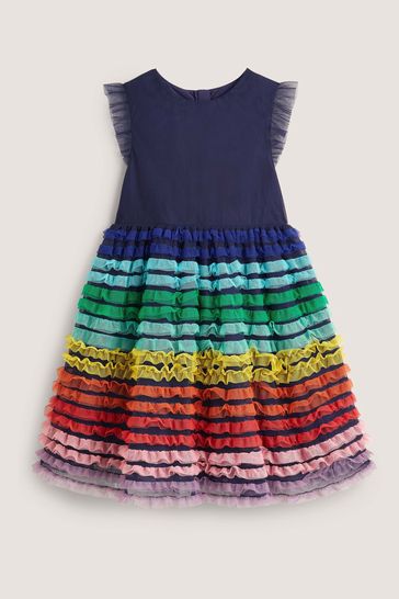 Boden Blue Rainbow Ruffle Tulle Dress