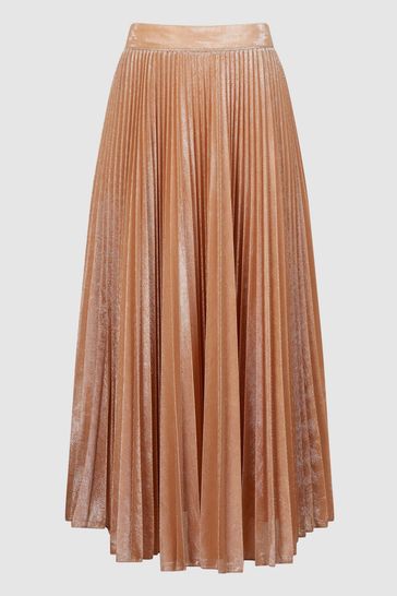Reiss Nude Alessia Metallic Pleated Skirt
