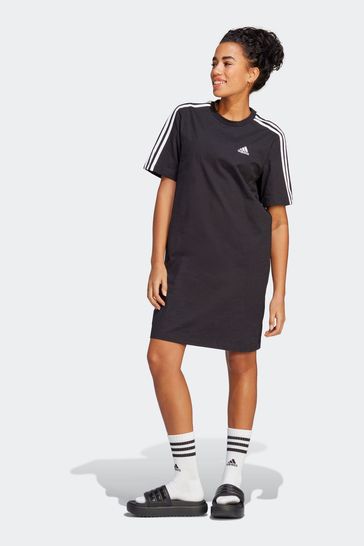 adidas Black Sportswear Essentials 3-Stripes Single Jersey Boyfriend Tee Dress