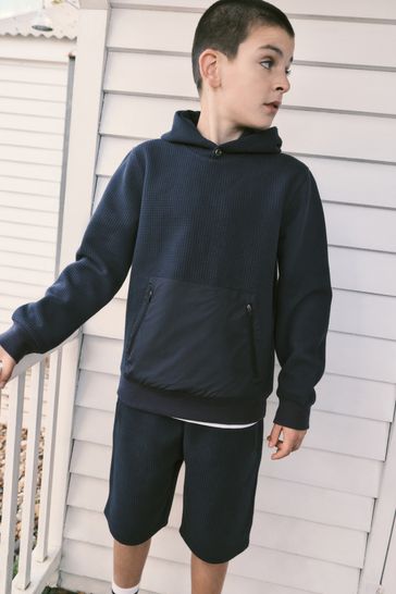 Navy Textured Utility Hoodie and Shorts Set (3-16yrs)