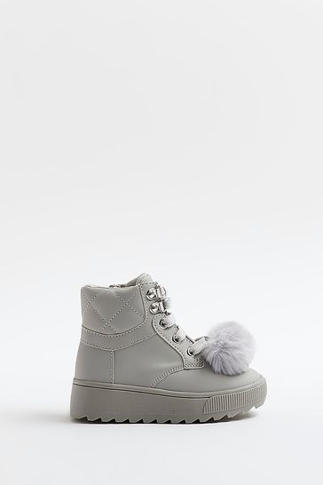 River Island Girls Grey Pom Pom Quilted High Top