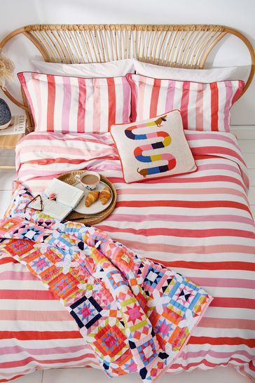Joules Pink Lighthouse Stripe Duvet Cover and Pillowcase Set