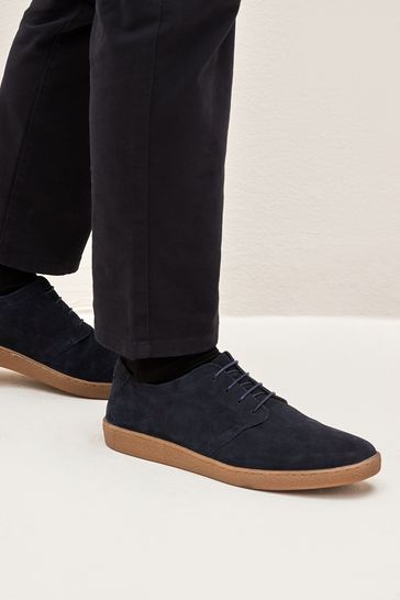 Navy Blue Suede Derby Shoes