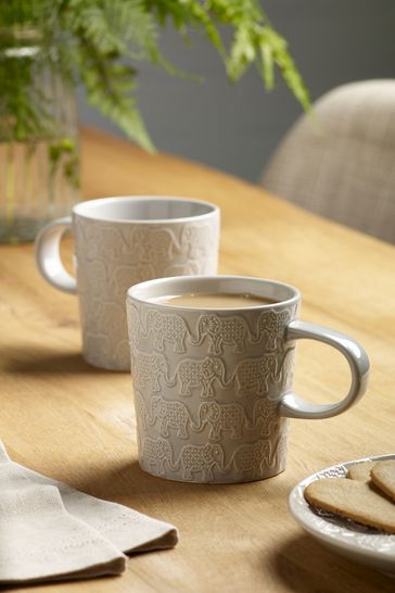 Set of 2 Grey Elephant Embossed Mugs