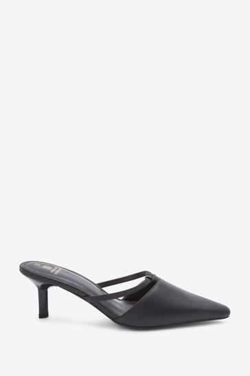 Black kitten heel online mules