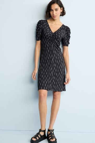 Black polka dot ruched side top tea dress