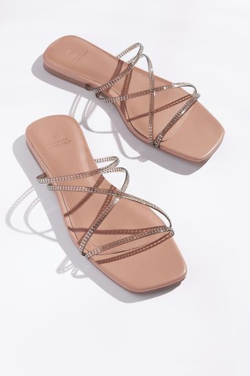 Buy Nude Clear Perspex Flat Mule Sandals with Jewel Detailing from