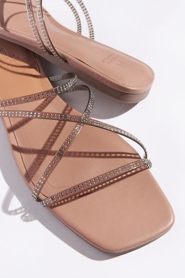 Buy Nude Clear Perspex Flat Mule Sandals with Jewel Detailing from