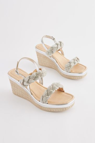 Silver Forever Comfort Bling Plait Wedges