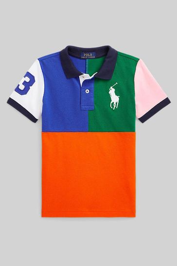 Polo Ralph Lauren Orange Colourblock Pony Logo Polo Shirt