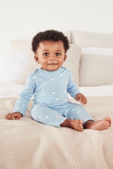 Buy The White Company Blue Organic Cotton Cloud Print Sleepsuit from Next Luxembourg