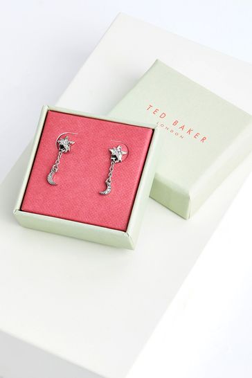 Ted Baker Silver Tone MOOJII: Pave Star And Moon Drop Earrings