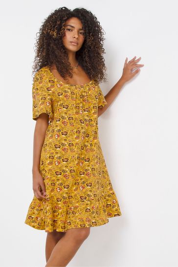 JD Williams Yellow Floral Square Neck Angel Sleeve Swing Dress