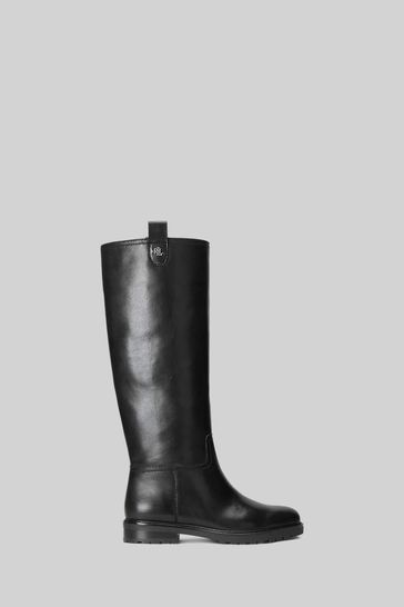 Lauren Ralph Lauren Black Elden Leather Logo Tall Boots
