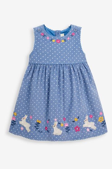 JoJo Maman Bébé Blue Bunny Applique Cord Dress