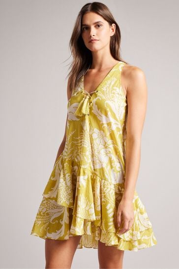 Ted Baker Yellow V-Neck Mini Cover-Up Dress
