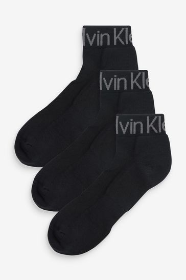 Calvin Klein Black Logo Quarter Socks 3 Pack