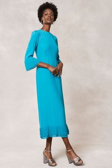 Mint Velvet Blue Pleated Midi Dress