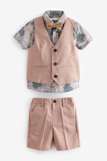 Pink Waistcoat, Shirt, Shorts & Bow Tie Set (3mths-9yrs)