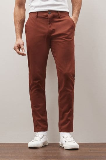 Rust Brown Straight Stretch Chino Trousers