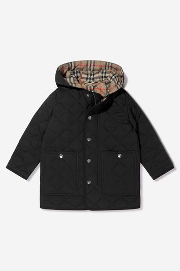 Boys Reilly Down Padded Quilted Coat in Black