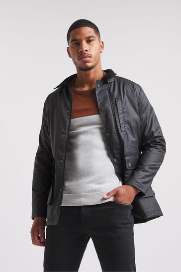 Jacamo Black Cotton Wax Jacket