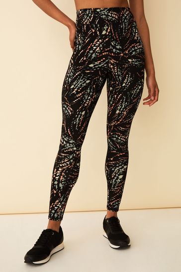 F&F Active Multi Foil Print Sports Black Leggings