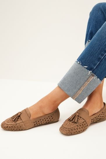 Tan Brown Forever Comfort® Leather Weave Loafers