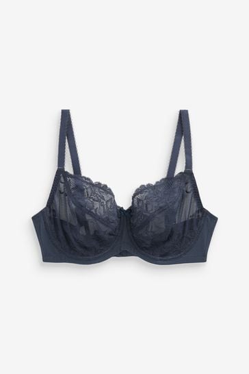 Buy Green/Navy Blue/White Non Pad Balcony DD+ Lace Bras 3 Pack