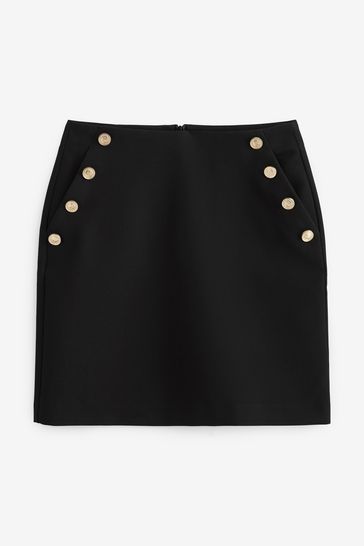 Black mini skirt with gold buttons outlet