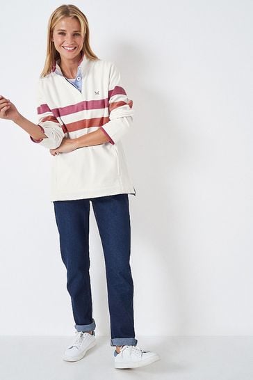 Crew Clothing Company White Stripe Cotton Casual Sweatshirt