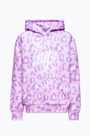 Hype. Girls Pink Tone On Tone Leopard Script Hoodie