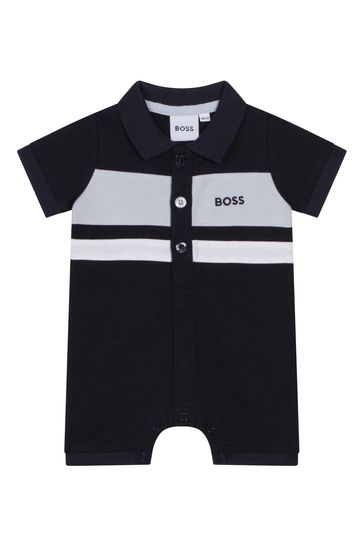BOSS Navy Short Sleeved Logo Baby Polo Romper
