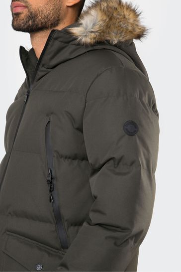 Buy Threadbare Khaki Green Showerproof Longline Padded Parka Coat