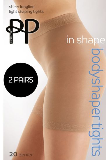 Buy Pretty Polly 20 Denier Sheer Nude Longline Bodyshaper Tights 2 Pack  from Next USA