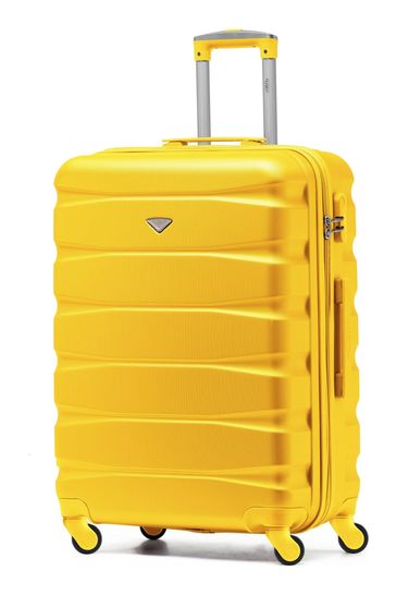 Flight Knight Yellow Medium Hardcase Lightweight Check In Suitcase With 4 Wheels