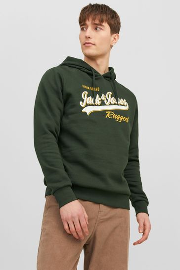 JACK & JONES Green Long Sleeve Logo Hoodie