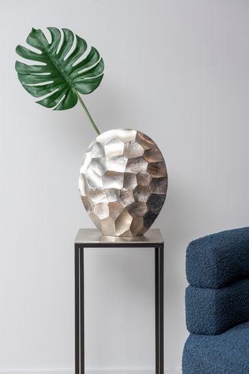 Libra Silver Brockley Faceted Oval Aluminium Vase
